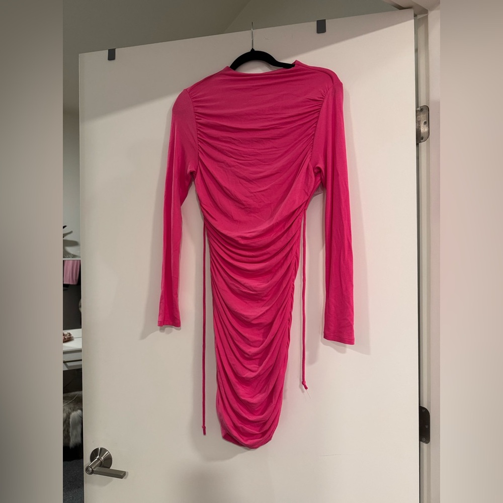 Naked Wardrobe Ruched Long Sleeve Cut Out Mini Dress